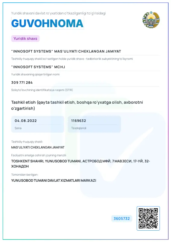 Davlat ro'yxatidan o'tganlik guvohnomasi